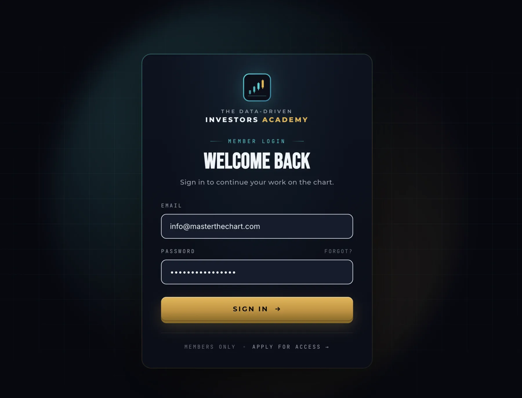 DDI Academy member login screen
