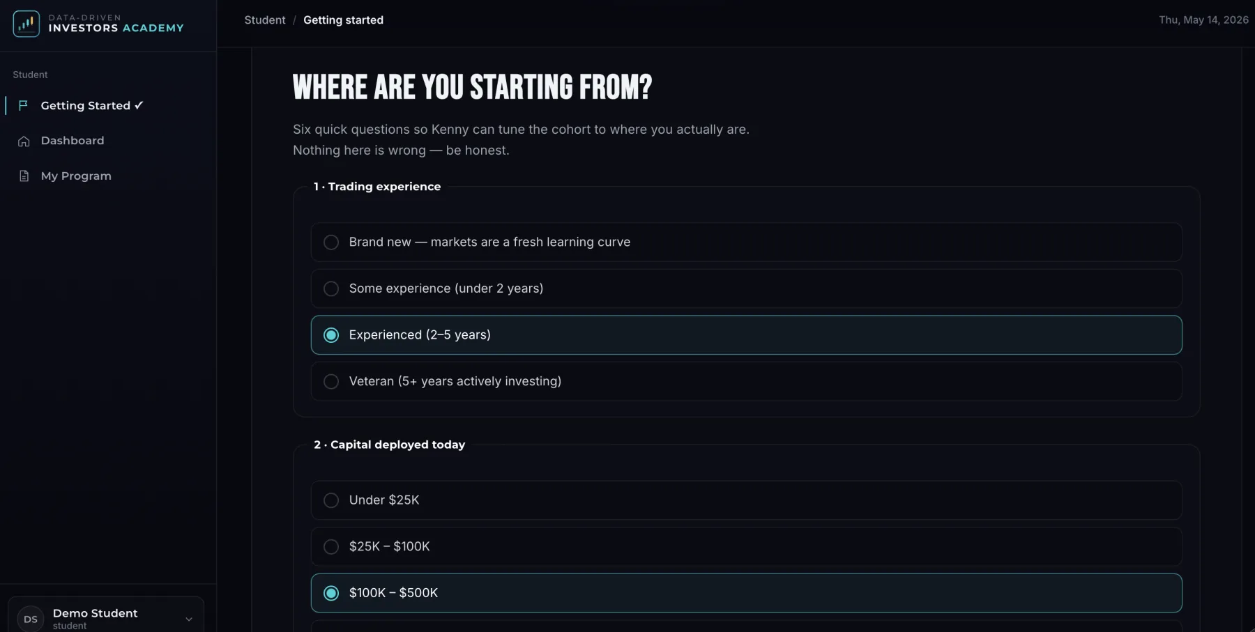 Customize your journey — onboarding intake